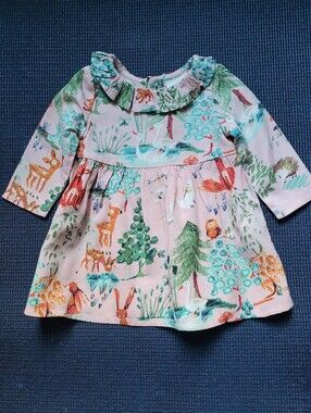 *next baby* Pink Woodland Print Long Sleeve Dress  Up to 1 mth  NWT